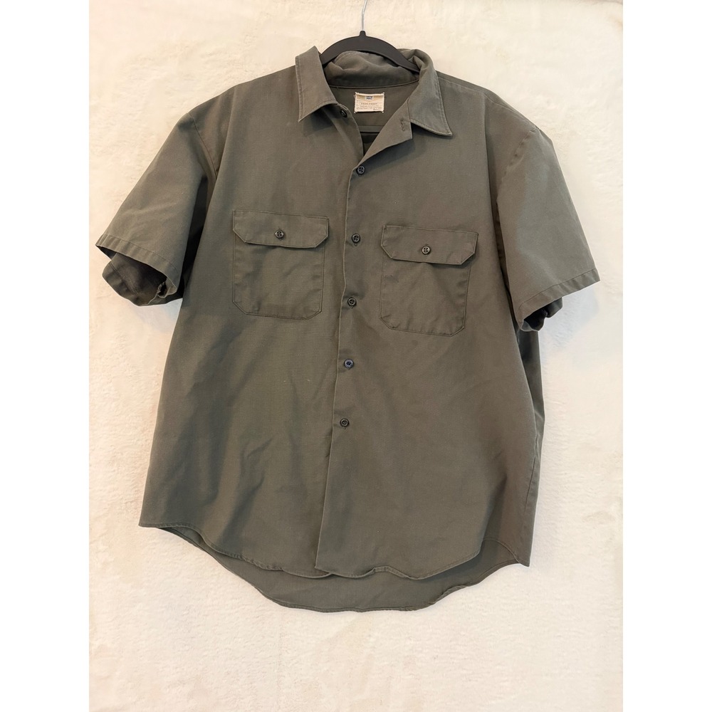 Vintage Big Mac Penn-Prest Mens XL Work Shirt Olive Green Short Sleeve JCPenney